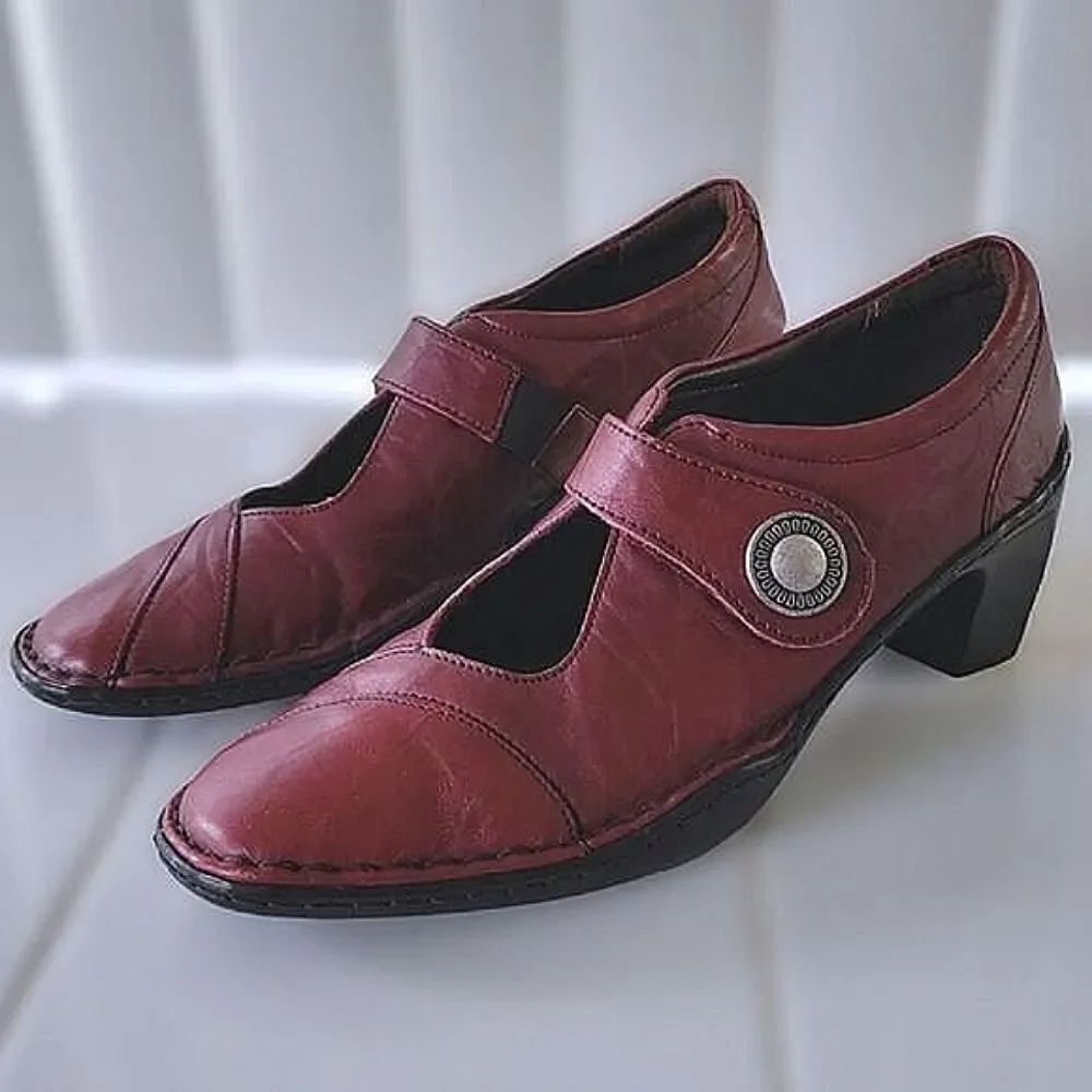 Joseph Siebel burgundy leather tapered square toe pumps